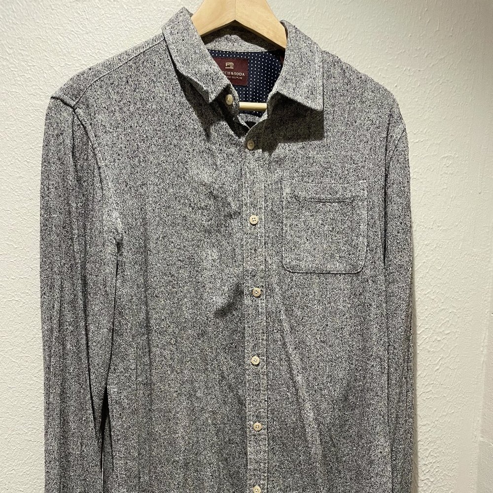 Scotch & Soda Men's Grey Melange Silk Shirt Medium